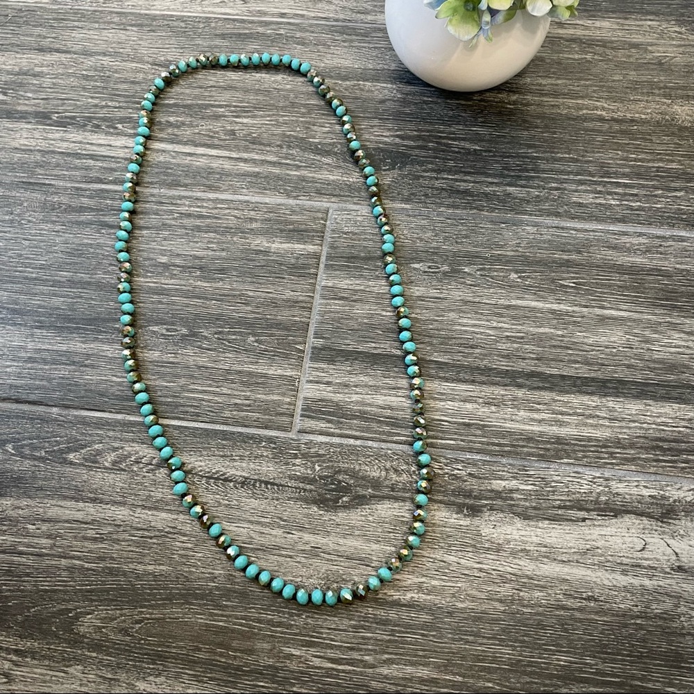 New long necklace or bracelet turquoise iridescent beads boho hippie